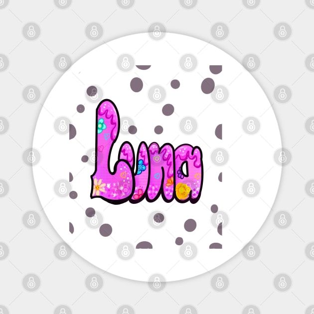 Luna - Flowers and dots Name Luna Magnet by Artonmytee